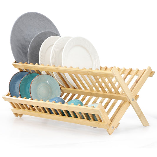 MegaChef 2-Tier Collapsible Kitchen Bamboo Drying Dish Rack-0