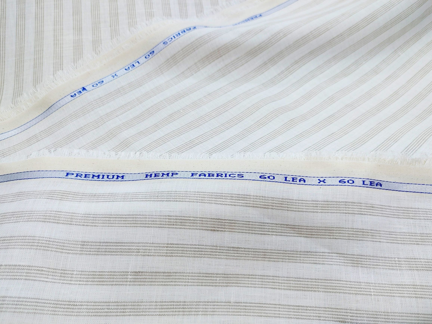 White & Natural Striped Hemp Fabric | Organic | 145gsm | 147cm Wide-0