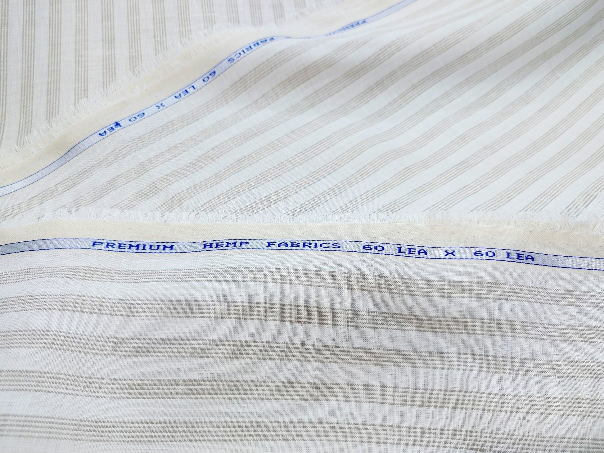 White & Natural Striped Hemp Fabric | Organic | 145gsm | 147cm Wide-0