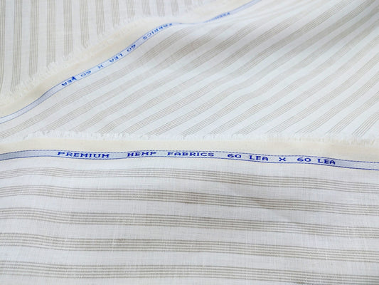 White & Natural Striped Hemp Fabric | Organic | 145gsm | 147cm Wide-0