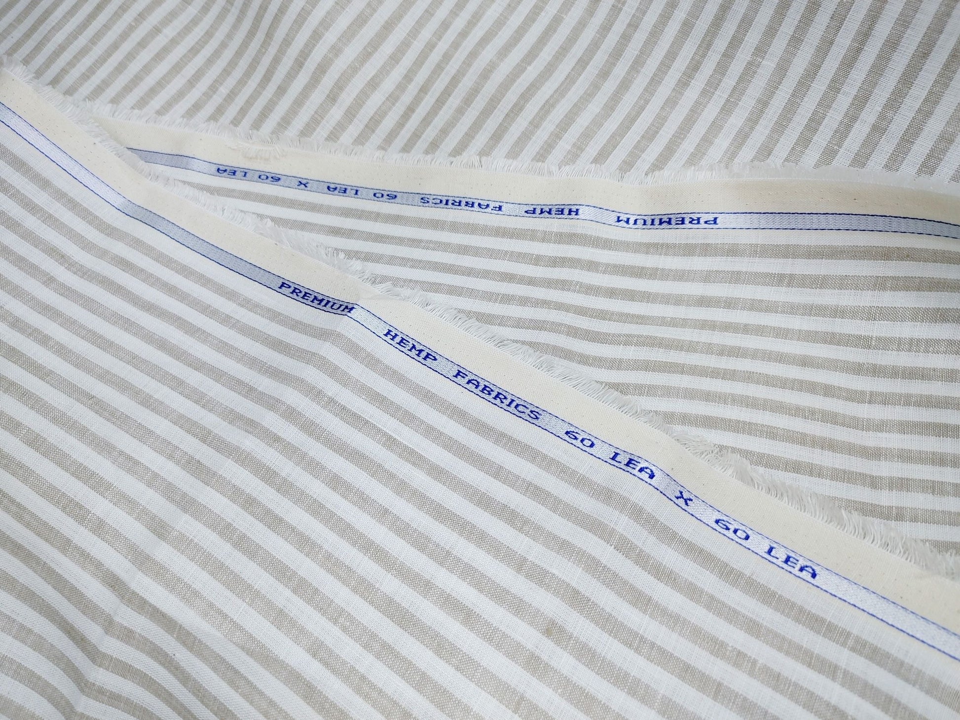 White & Taupe Striped Hemp Fabric | Organic | 145gsm | 147cm Wide-2