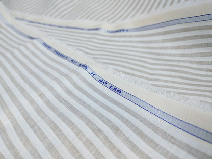 White & Taupe Striped Hemp Fabric | Organic | 145gsm | 147cm Wide-0