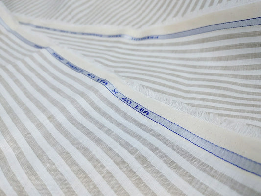 White & Taupe Striped Hemp Fabric | Organic | 145gsm | 147cm Wide-0