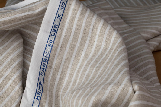 Striped Hemp Fabric | Natural & White | Organic | 145gsm | 147cm Wide-0
