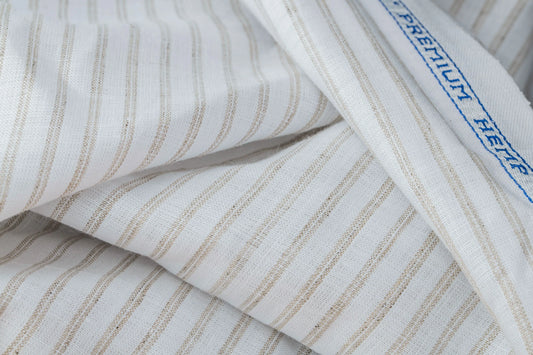 White & Beige Striped Hemp Fabric | Organic | 145gsm | 147cm Wide-0