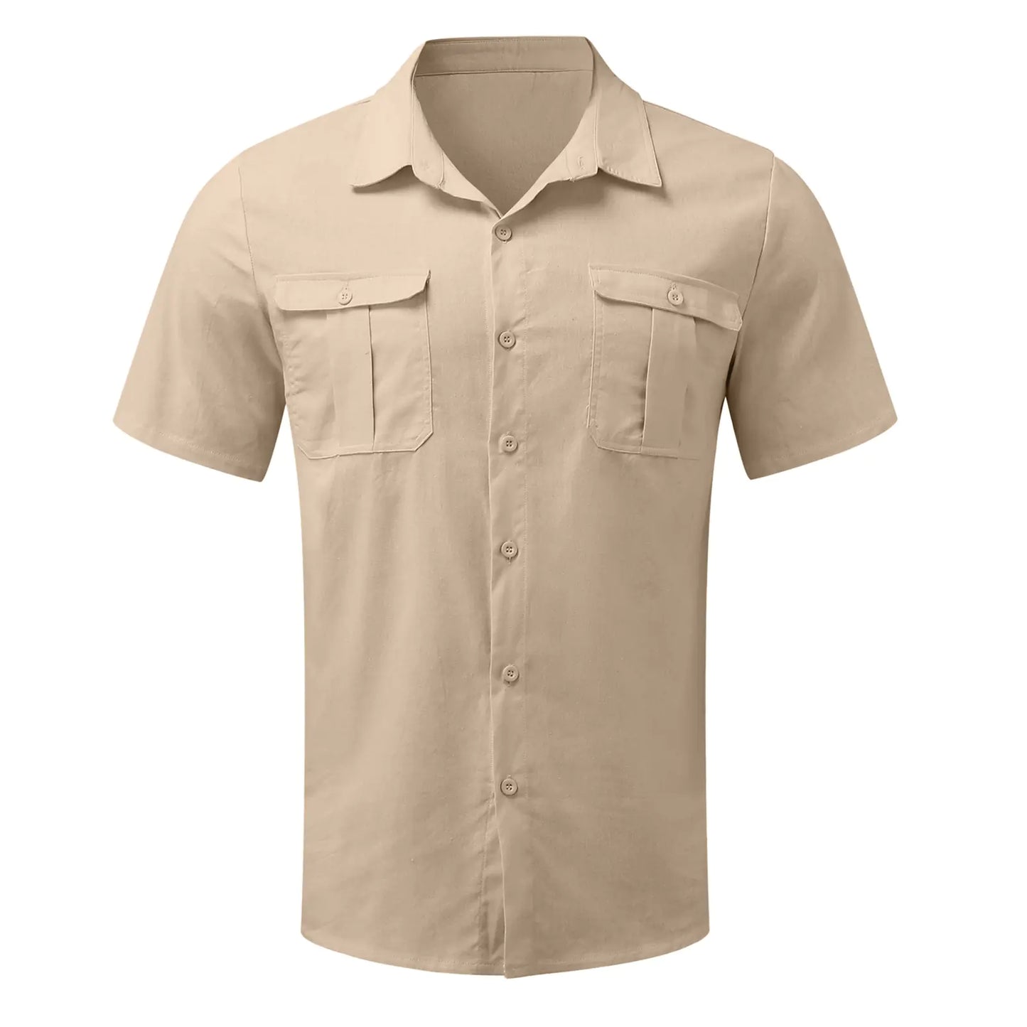 Men's Loose Fit Polo Collar Cotton Hemp Shirt