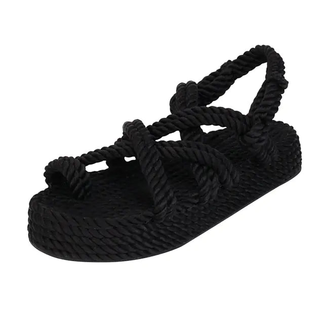 Women's Boho Flat Hemp Rope Platform Sandals