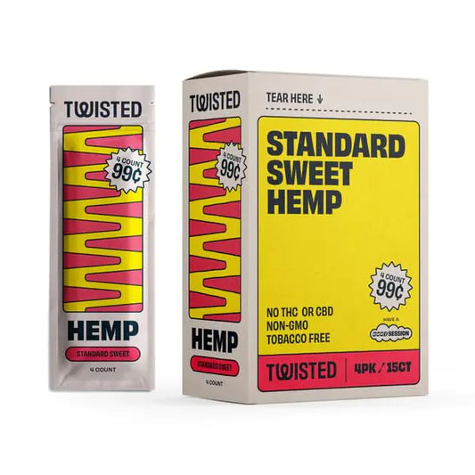 Twisted Hemp Wraps Premium Organic Hemp Rolling Papers 4 Wraps Per Pouch Pack of 15 (Sweet)