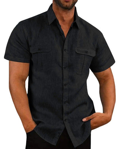 Men's Loose Fit Polo Collar Cotton Hemp Shirt