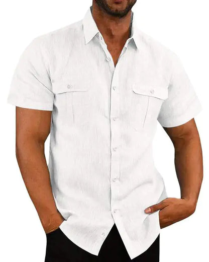 Men's Loose Fit Polo Collar Cotton Hemp Shirt