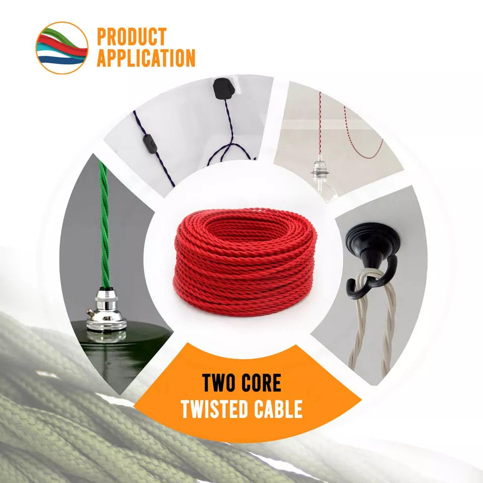 1m/3m/5m/10m 2 Core Twisted Hemp 0.75mm Fabric Cable ~6148-3