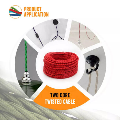 1m/3m/5m/10m 2 Core Twisted Hemp 0.75mm Fabric Cable ~6148-3