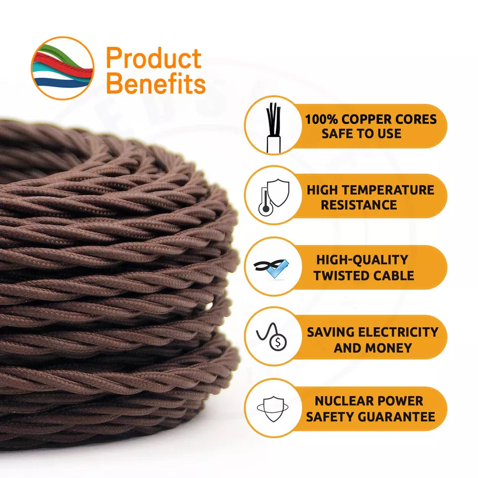 1m/3m/5m/10m 2 Core Twisted Hemp 0.75mm Fabric Cable ~6148-2