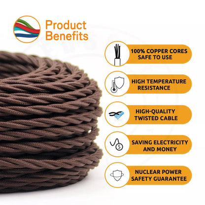 1m/3m/5m/10m 2 Core Twisted Hemp 0.75mm Fabric Cable ~6148-2