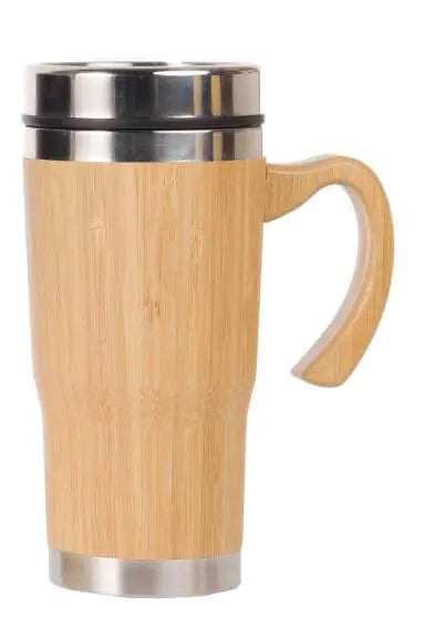 BAHADUR Natural Bamboo Coffee Tumbler with Bamboo Handle Lid for Hot or Cold Drinks (Small)