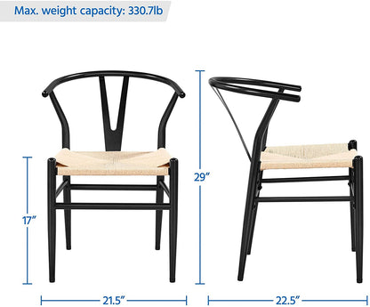 Set of 4 Black Hemp Seat Mid-Century Metal Dining Chairs-3