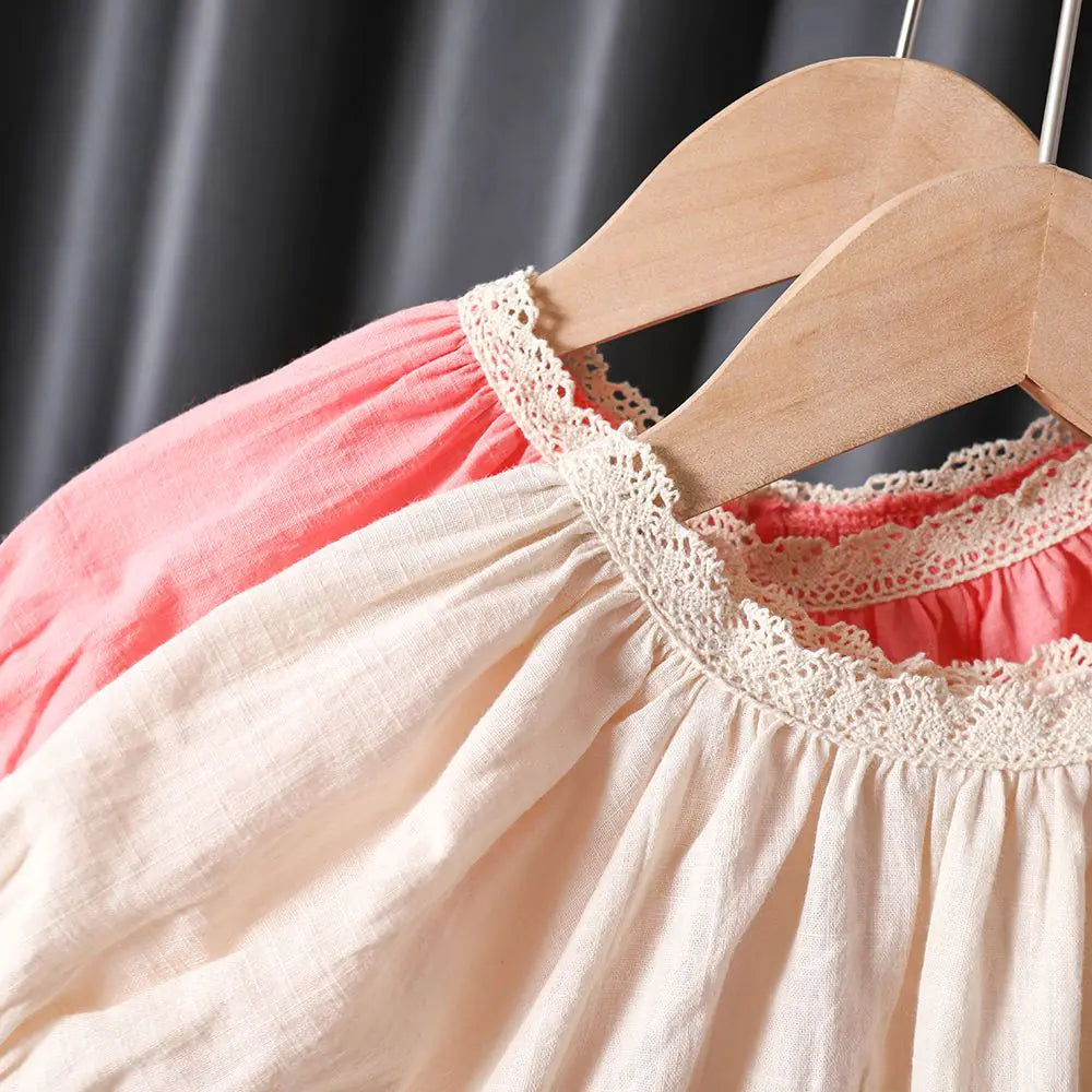 Korean Lace Top Cotton Hemp Short-Sleeved T-Shirt
