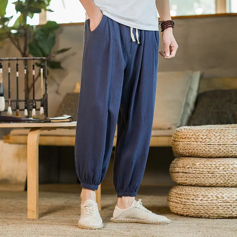 Men's Casual Loose Cotton Hemp Pants in Chinese Style