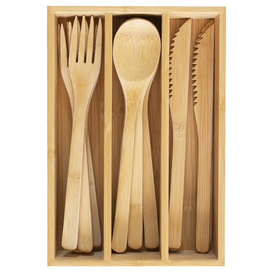 Totally Bamboo 12-Piece Reusable Bamboo Flatware Set with Portable Storage Case Dishwasher Safe
