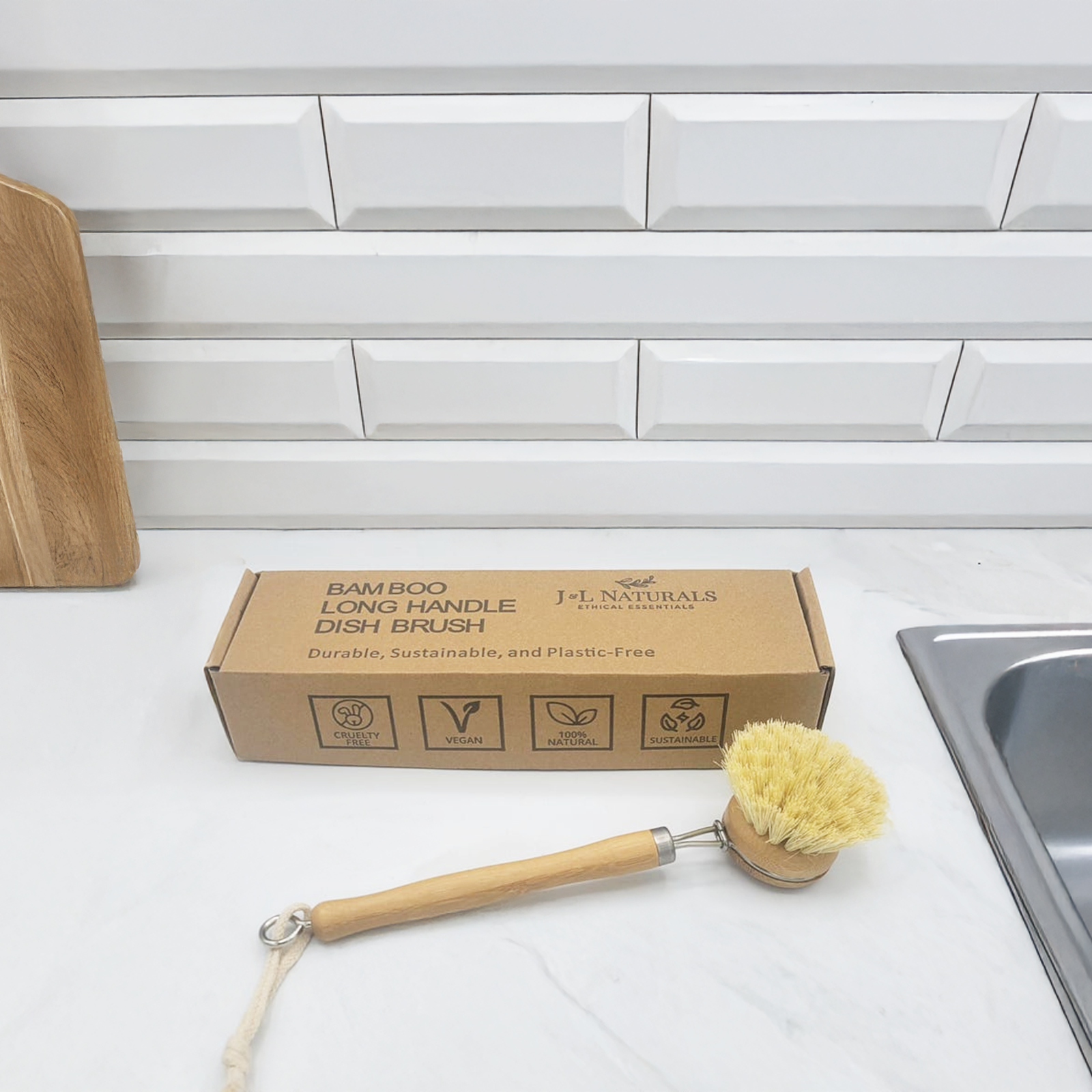 Bamboo Dish Brush With Long Handle-2