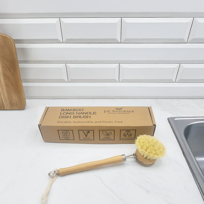 Bamboo Dish Brush With Long Handle-2