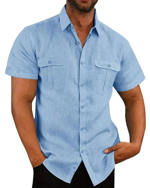Men's Loose Fit Polo Collar Cotton Hemp Shirt