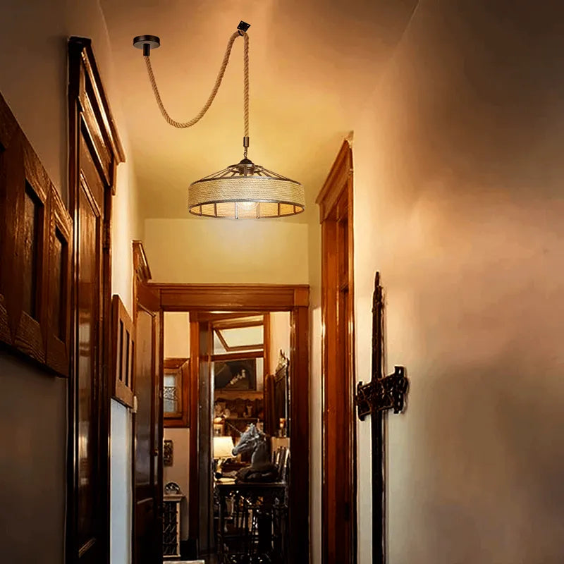 Industrial Hemp Rope Pendant Ceiling Light~5071-2