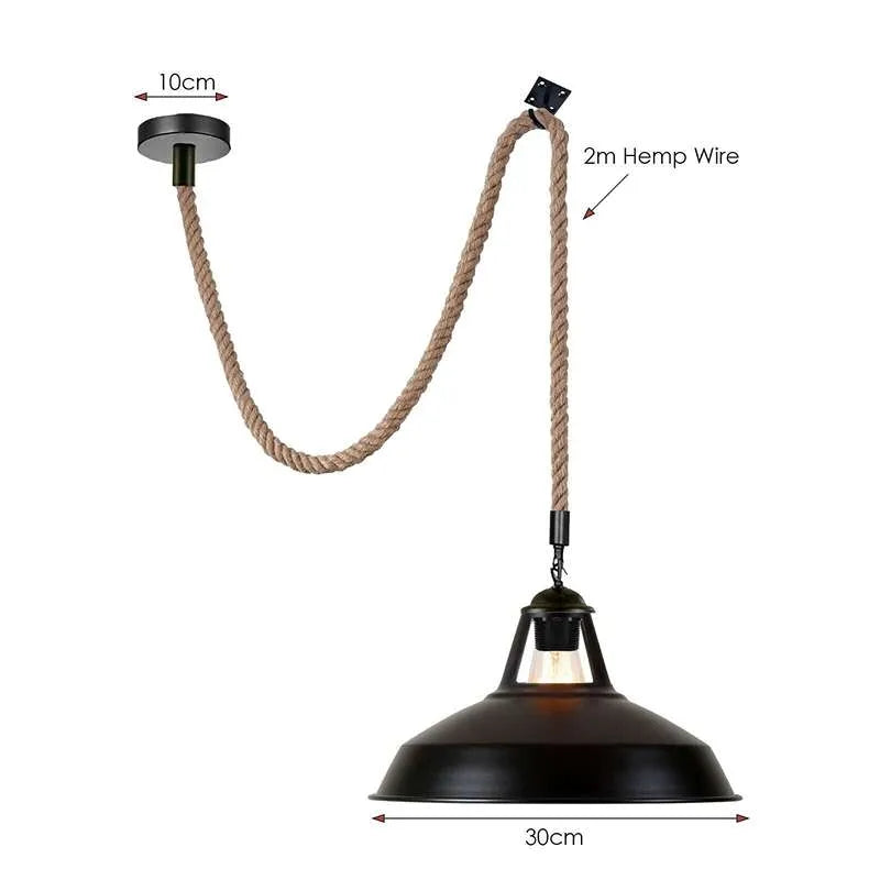 Metal Black Hemp Rope Barn Pendant Light~5069-3