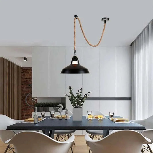 Metal Black Hemp Rope Barn Pendant Light~5069-0
